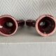 2 fifties red ceramic candle holders, horseshoe pattern
