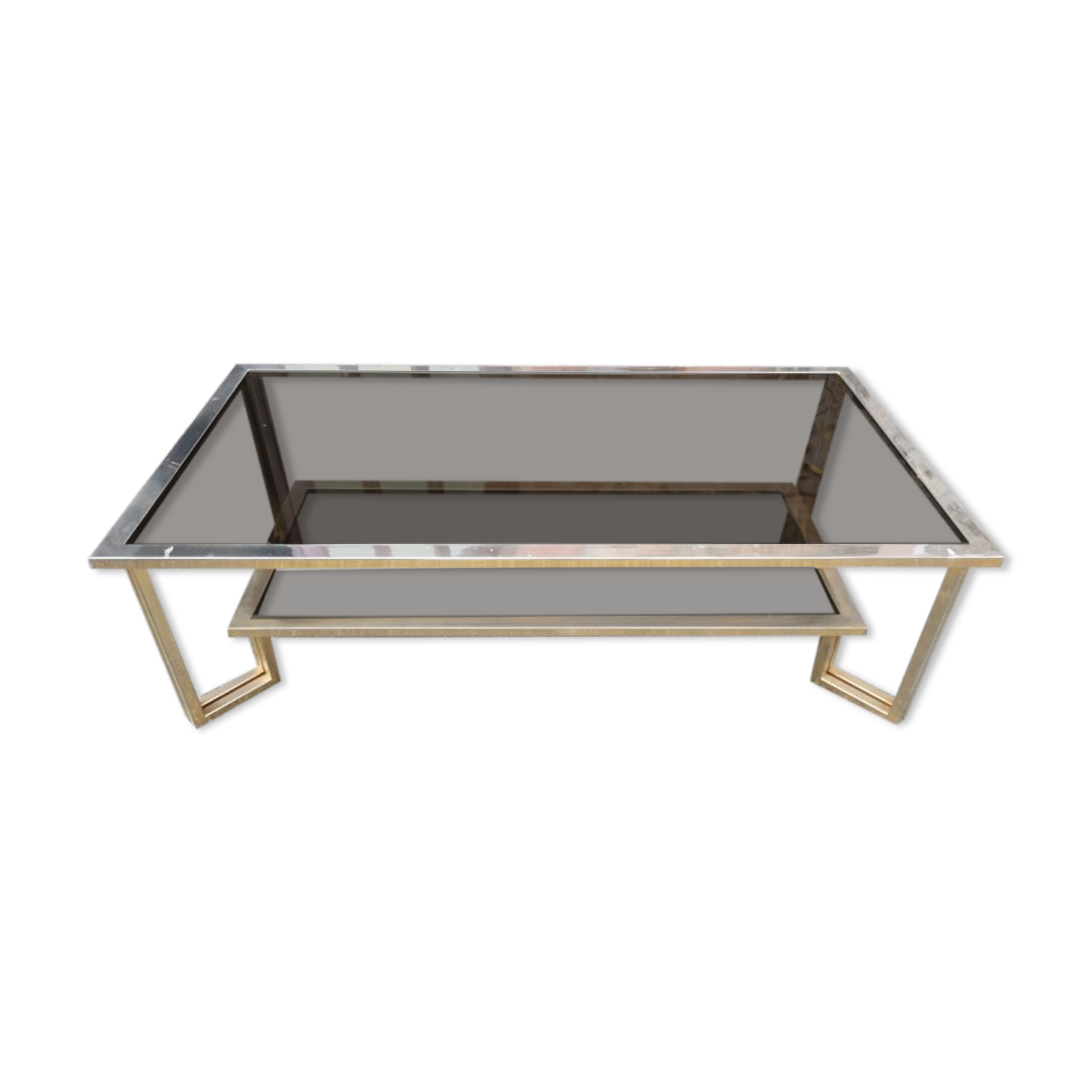 Coffee table with two levels glass and brass