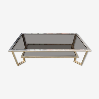Coffee table with two levels glass and brass