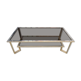 Table basse à deux niveaux verre et laiton