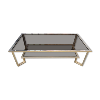 Coffee table with two levels glass and brass