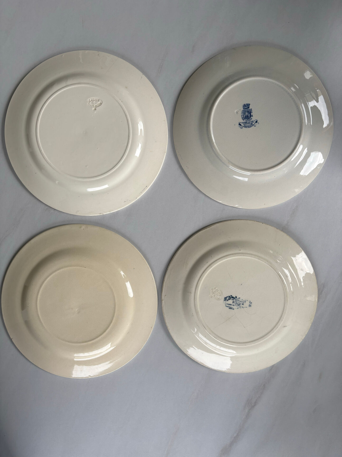 Lot of 4 blue ironstone plates, antique French faience - te