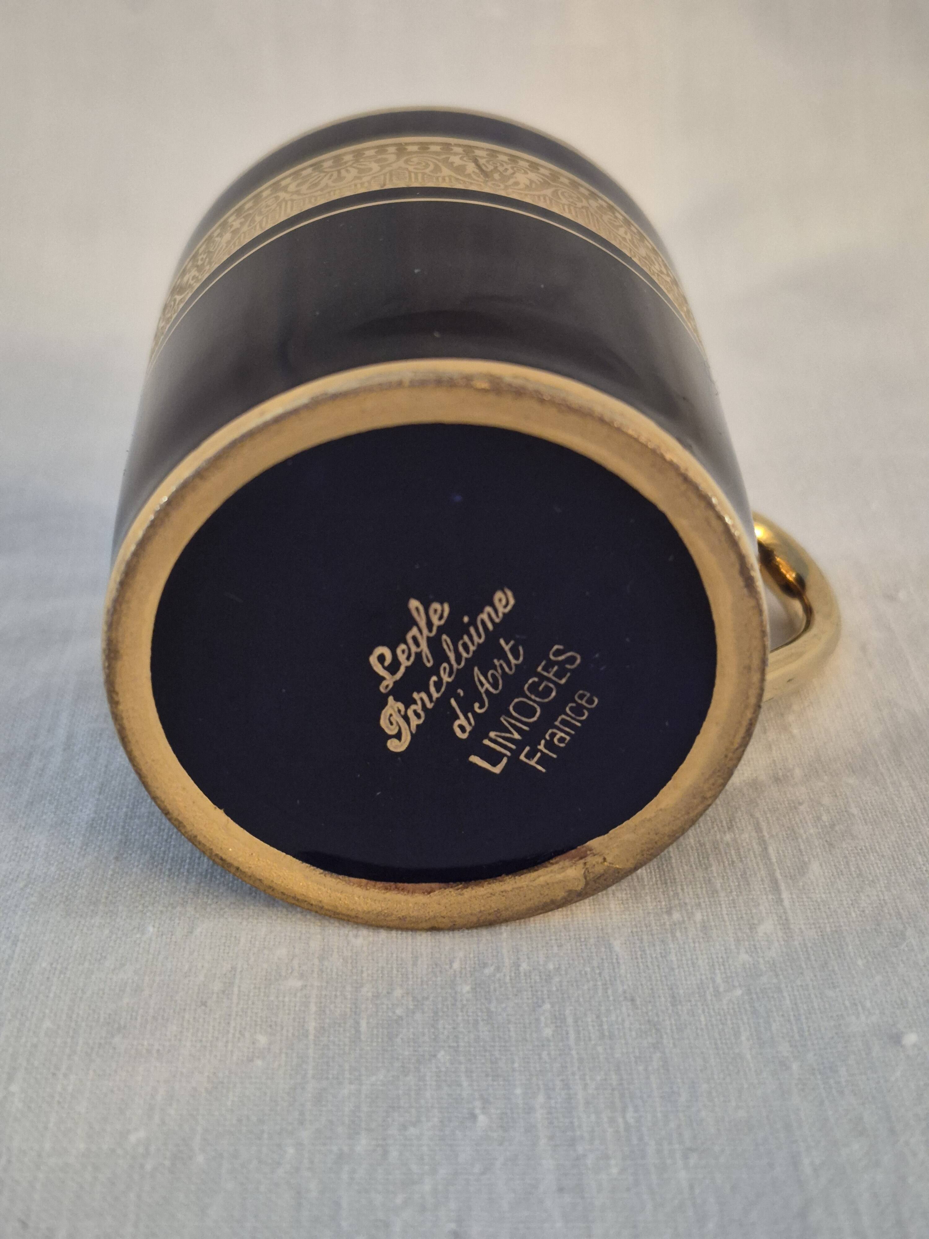 Litron cup porcelain from limoges legle blue from the oven and fine gold a464