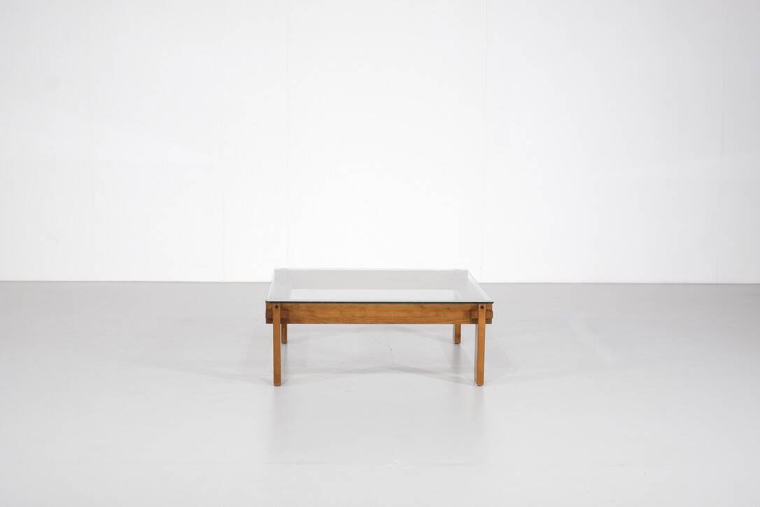 Square oak coffee table, Italy - 1970s