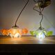 Double tulip light suspension - Transparent fluted glass at the edges.