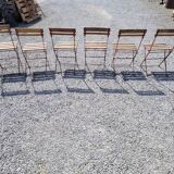 6 folding iron chairs and wooden seat