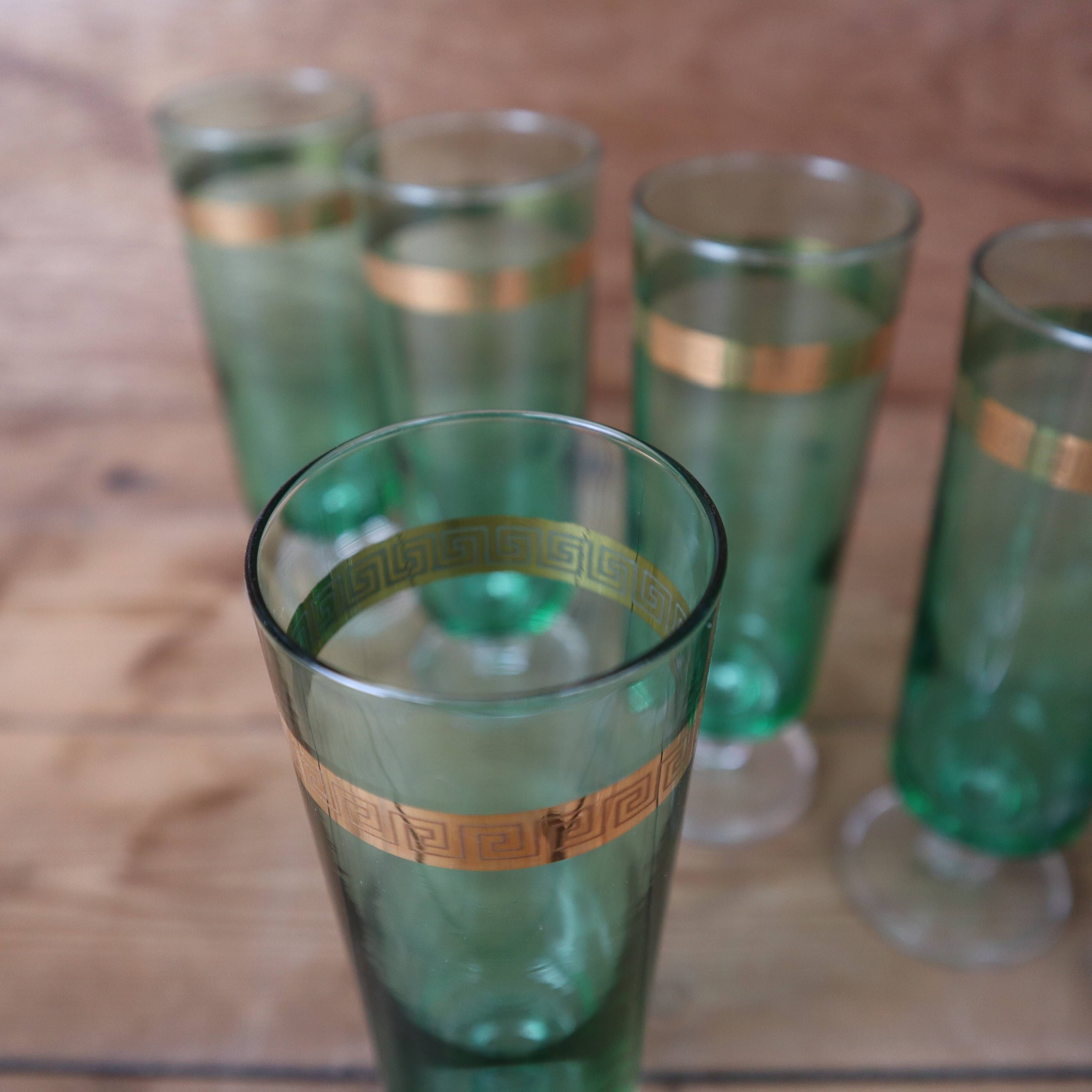 Set of 6 emerald green champagne flutes with gold trim LUMINARC