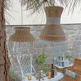 Duo of rattan hanging lamps
