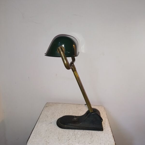 Lampe de banquier ancienne fonte email