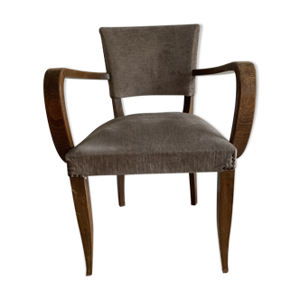 Fauteuil bridge vintage velours gris