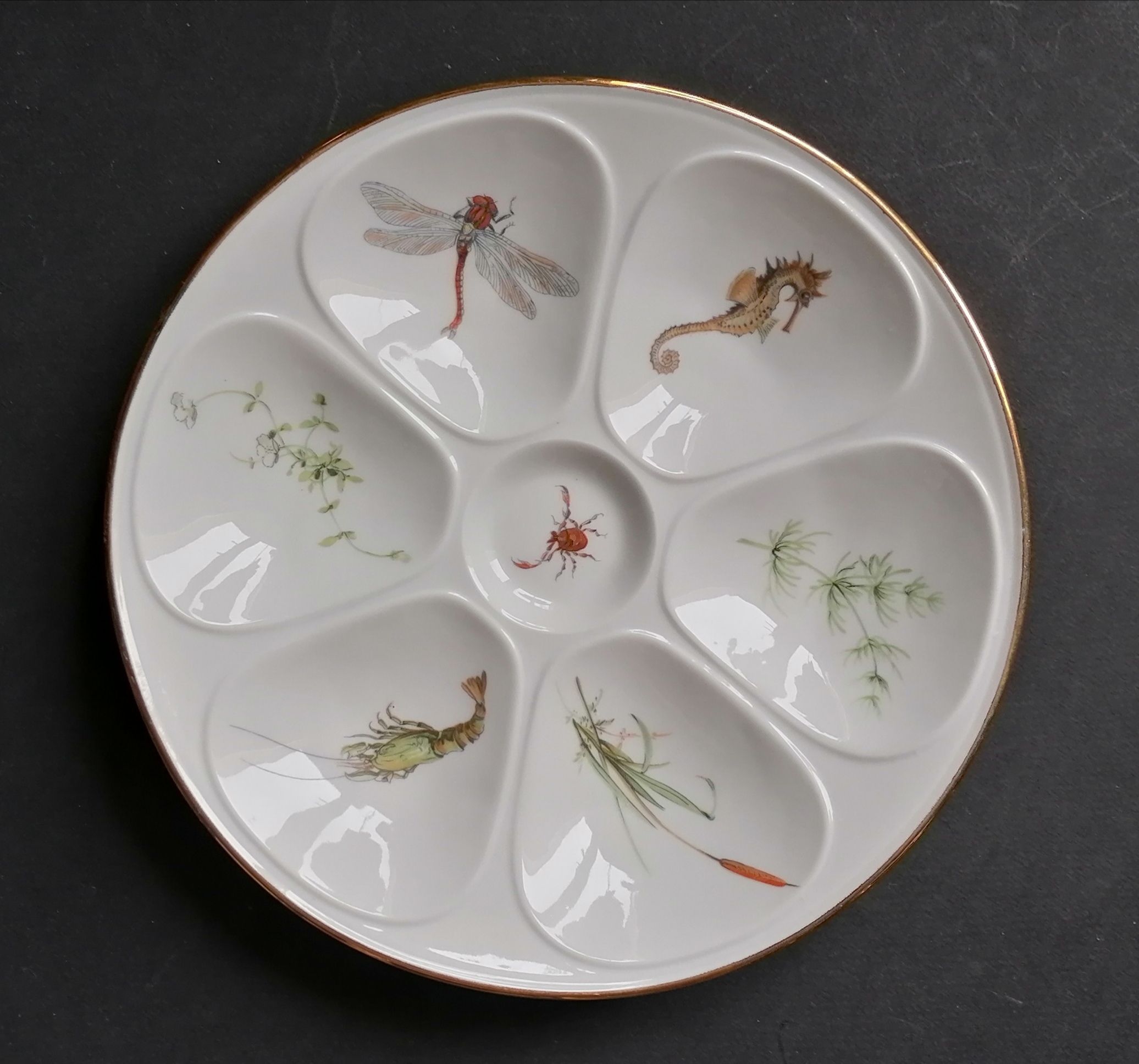 6 oyster plates fine porcelain Lourioux Foëcy