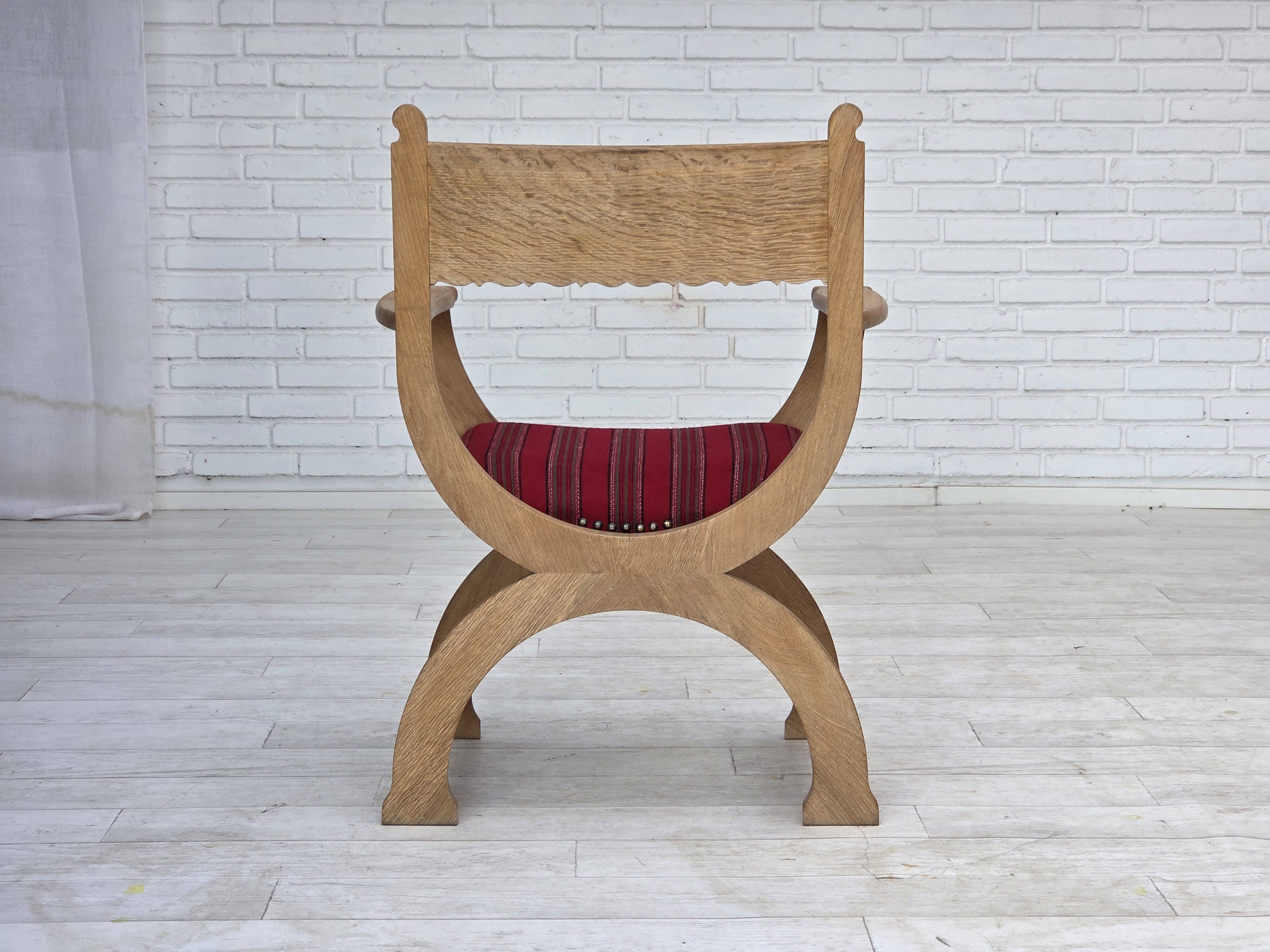 1970s, Danish armchair, original red furniture wool, solid oak wood.