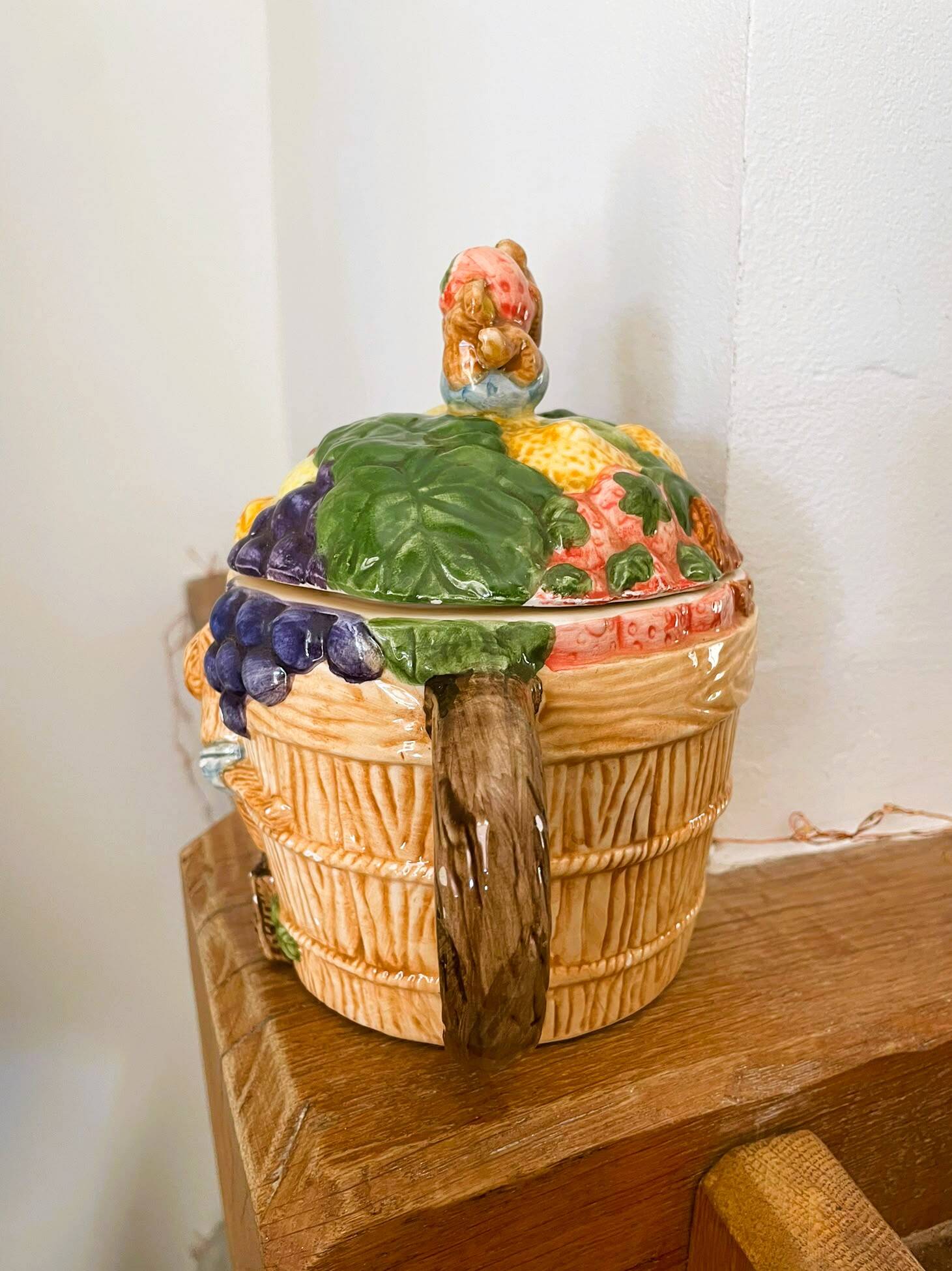 Vintage fruit and bear barbotine teapot