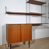 Nisse String wall shelf in walnut wood by Kajsa & Nils Strinning, mid-century shelving system, 1960s