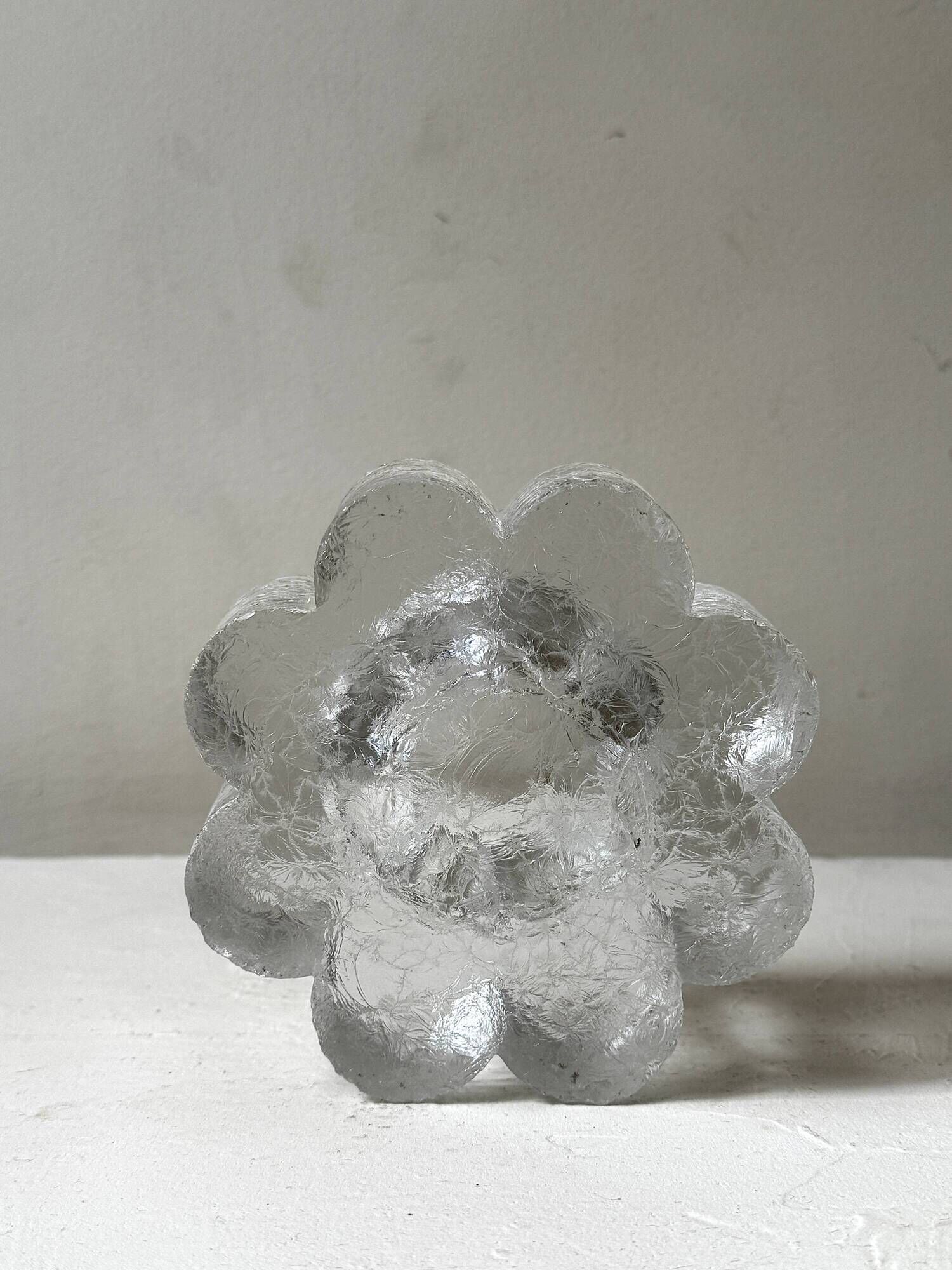 Frosted glass candle holder stylised in the shape of a flower, 1970s design.