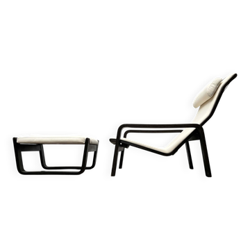 Modern mid-century Pulkka lounge chair set and footrest by Ilmari Lappalainen for Asko, Finland, 1960s.