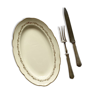 Oval cream and gold serving dish in old earthenware Villeroy and Boch vintage tableware ACC-7105