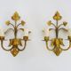 Pair of Italian wall lights with 2 gold leaf gilded arms. 70s 80s