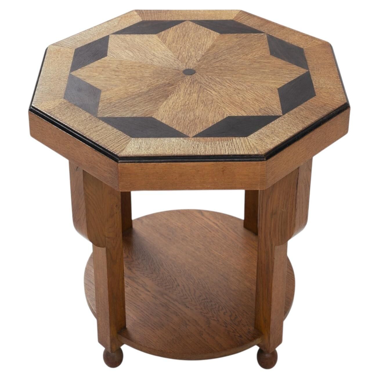 Dutch Art Deco octagonal sidetable in oak and ebony, 1920s
