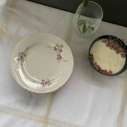 Set of 5 porcelain dessert plates pink and purple flowers