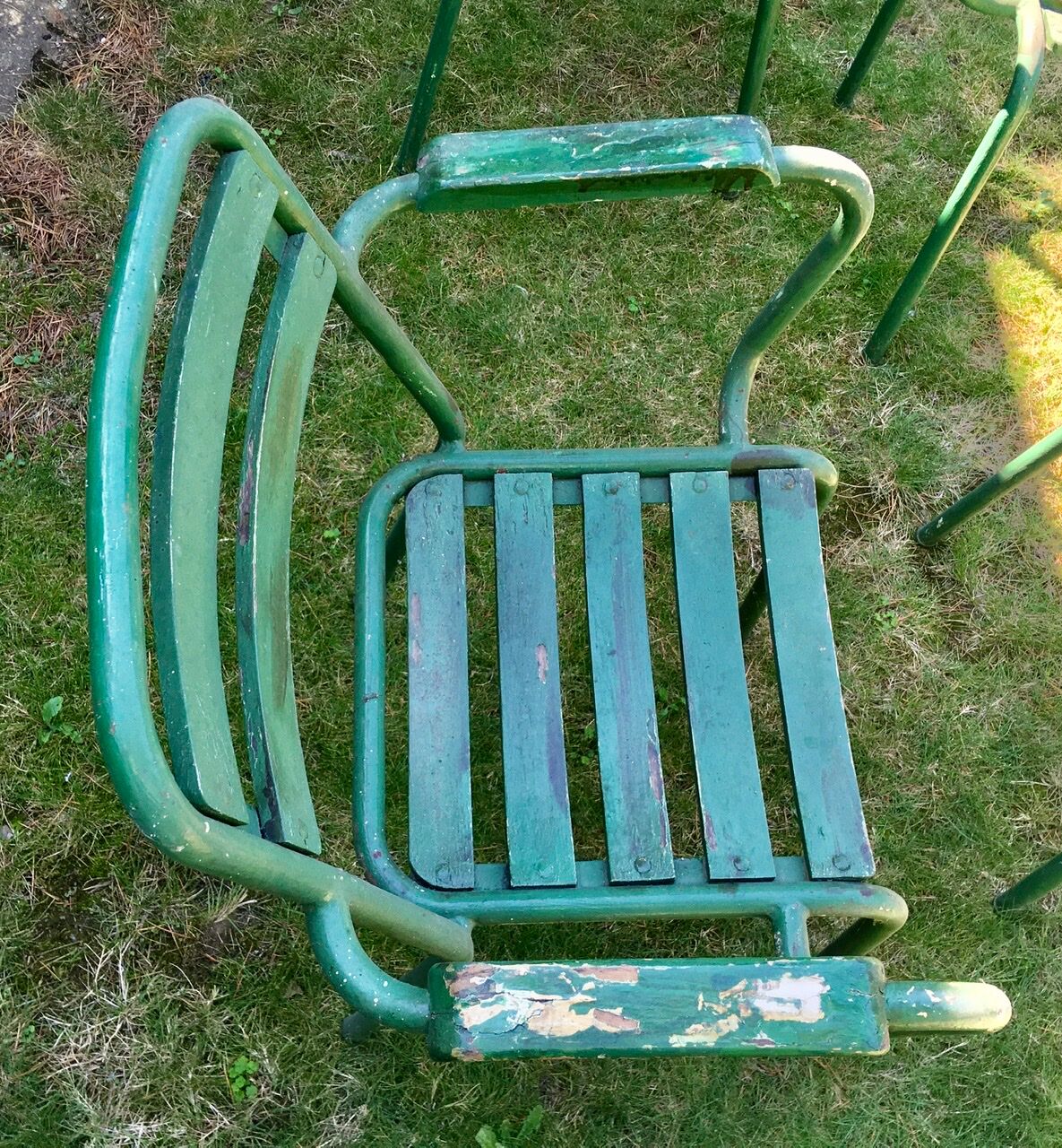 Green Tolix T2 garden chairs, set of 4, France 1950