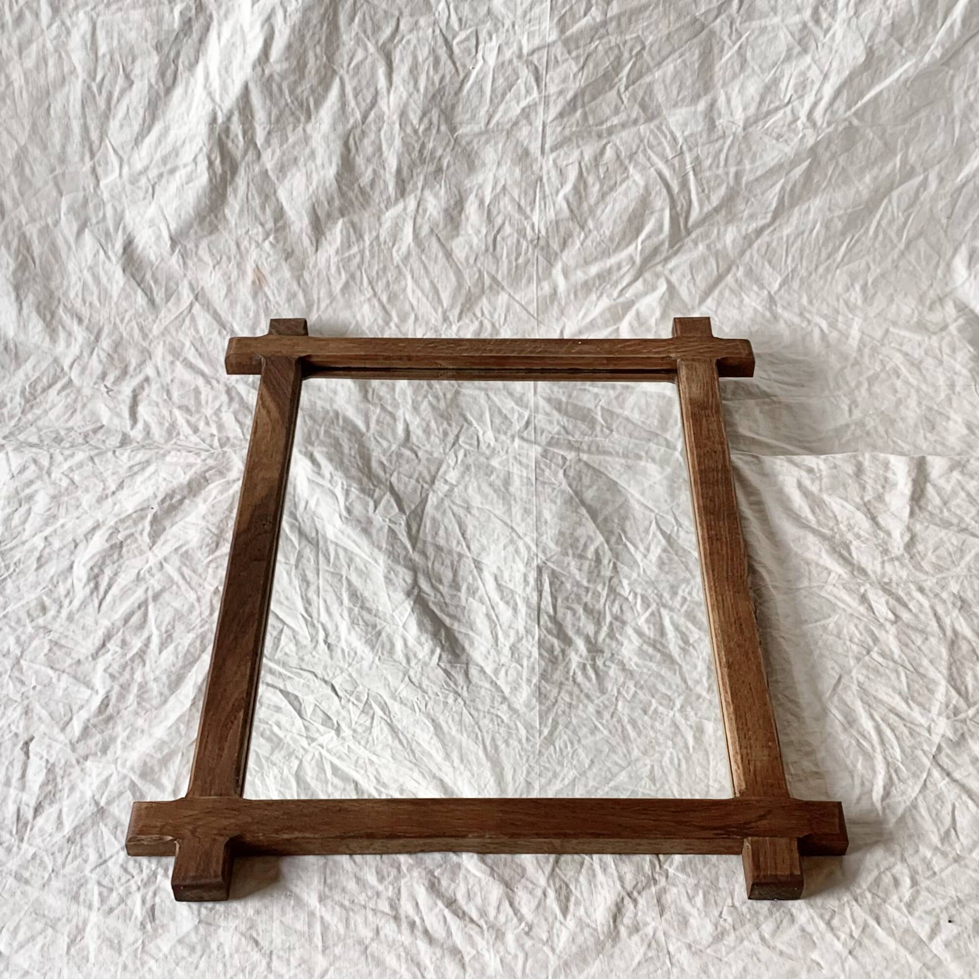Vintage brutalist mirror with solid wood frame