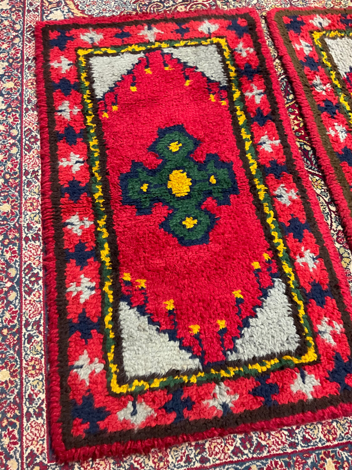 Pair of vintage rugs in Berber style wool