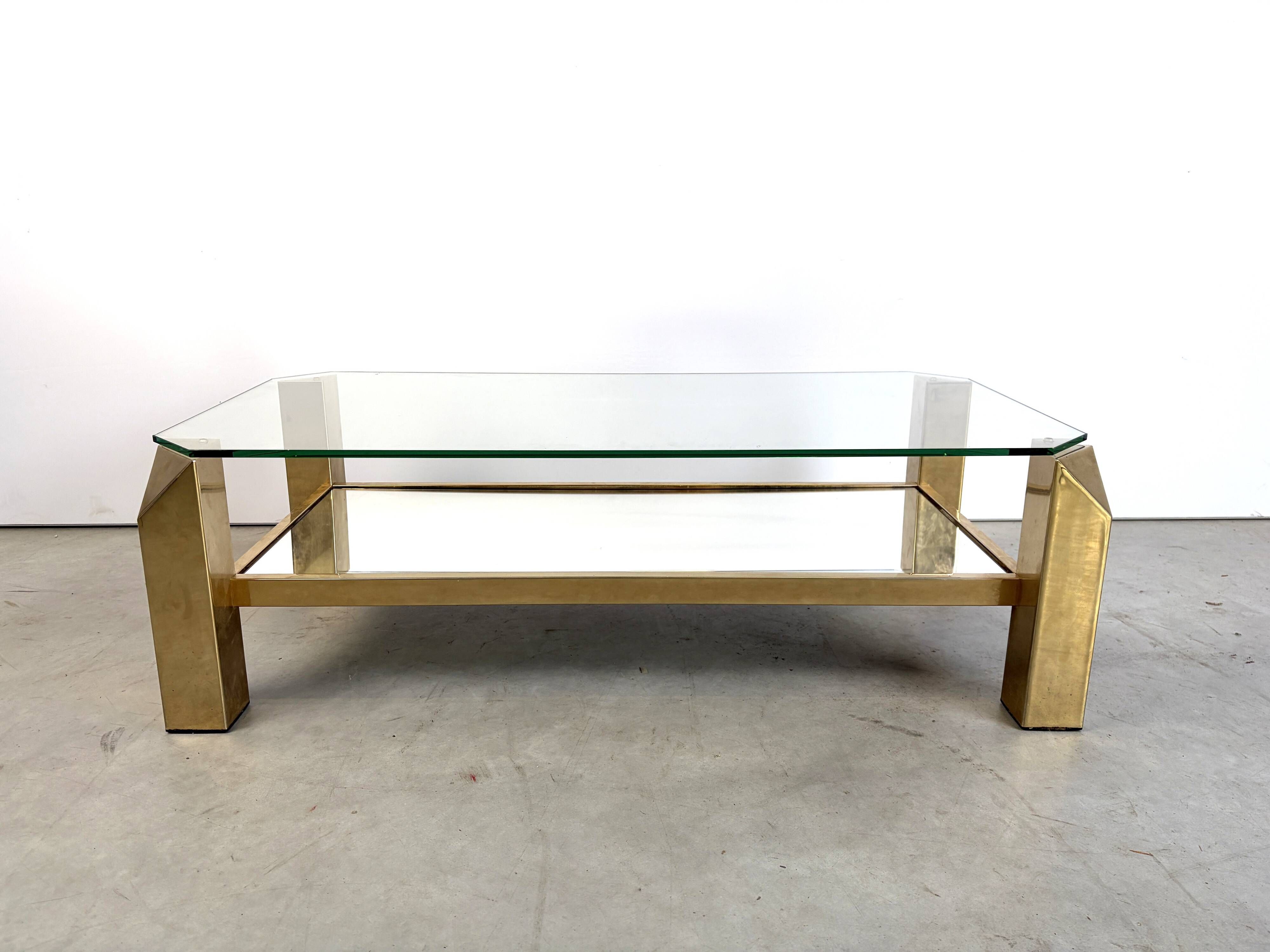 Vintage 23kt gold plate coffee table by Belgochrom, 1970s