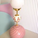 Table lamp, pink, opaline and brass ceramic