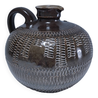 Vintage scarified glazed stoneware pitcher