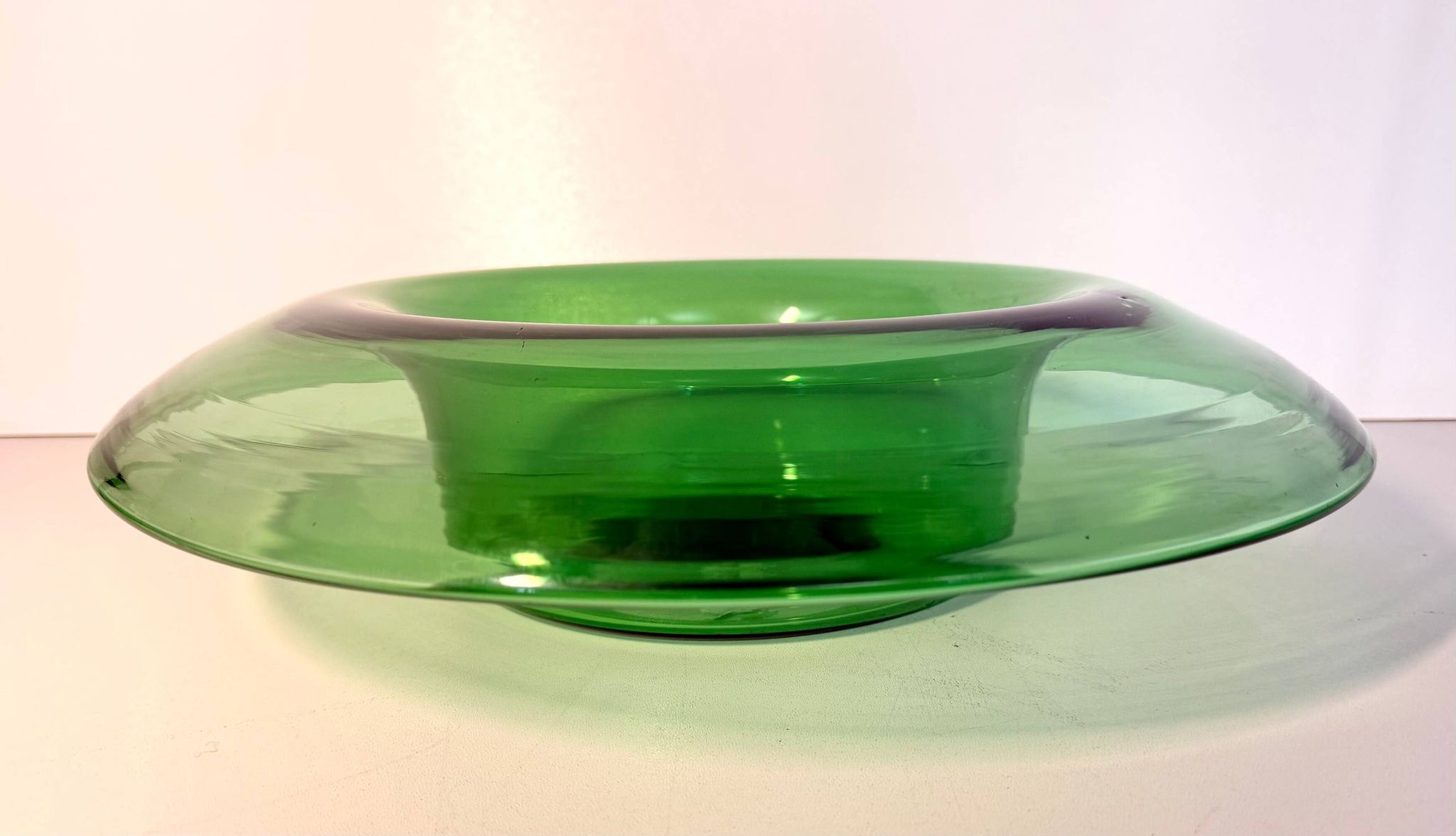 Vintage Hand Blown Green Glass Centerpiece Bowl, Empoli, Italy, 1970s