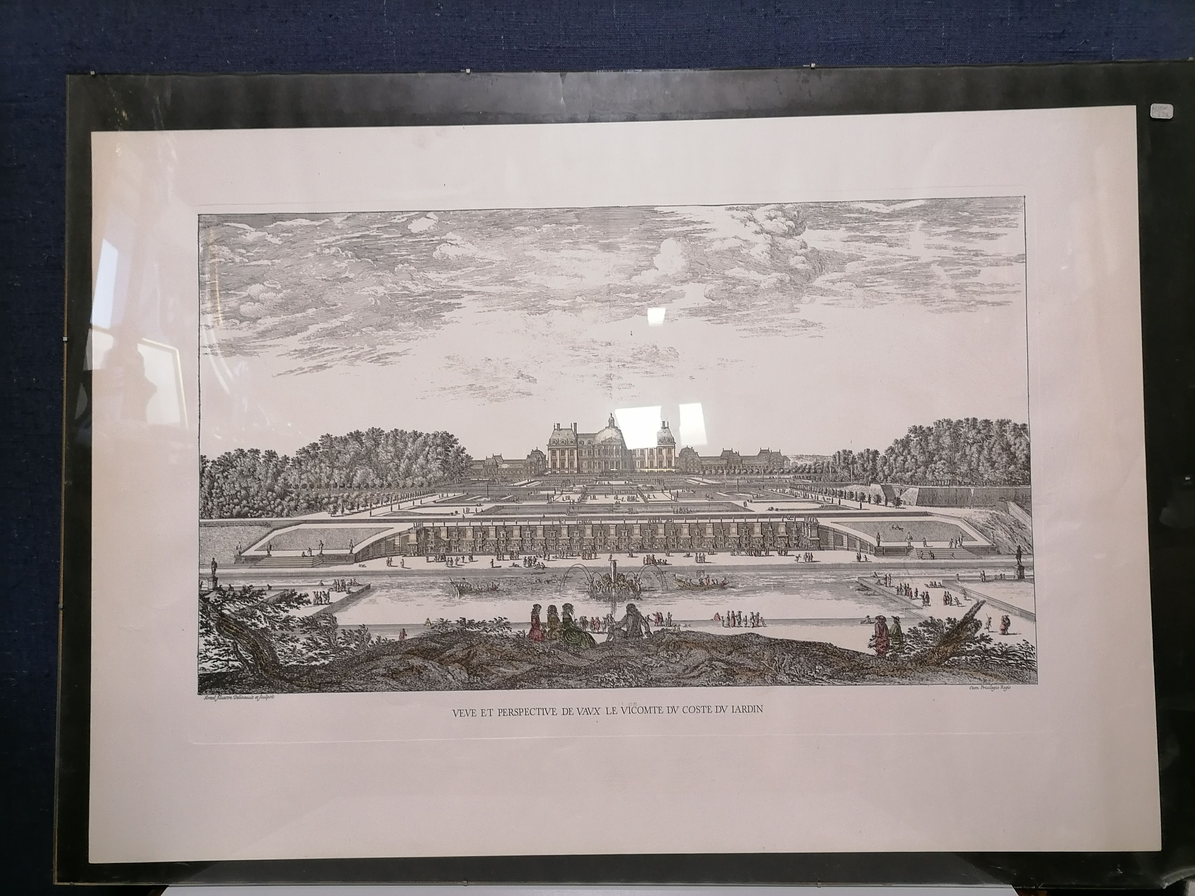 Gravure ancienne architecture et jardin