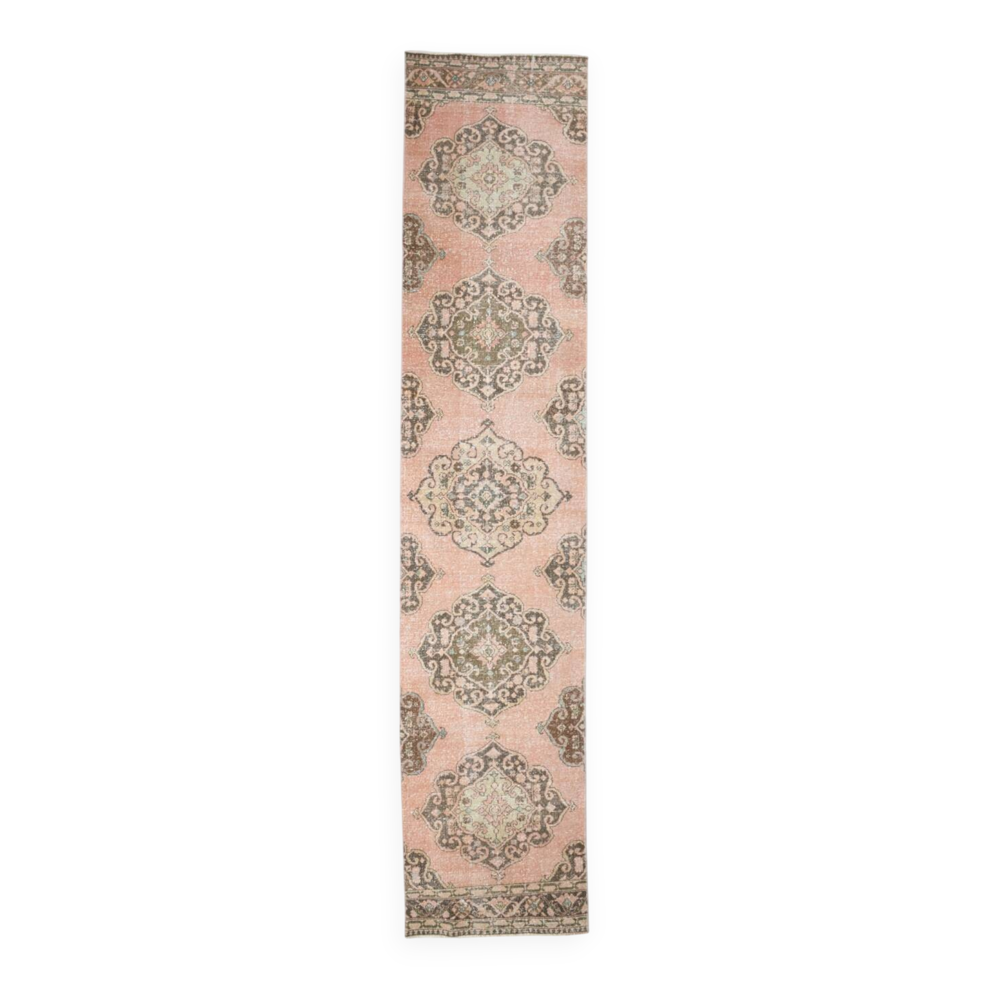 3x12 Pink & Brown Madallion Pattern Persian Runner Rug, 79x382Cm