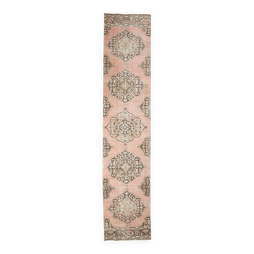 3x12 Pink & Brown Madallion Pattern Persian Runner Rug, 79x382Cm