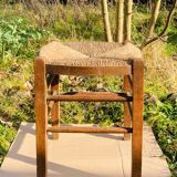 Rustic stool in wood and straw, 19th century.