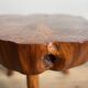 Table basse brutaliste tranche d'orme tripode 1960