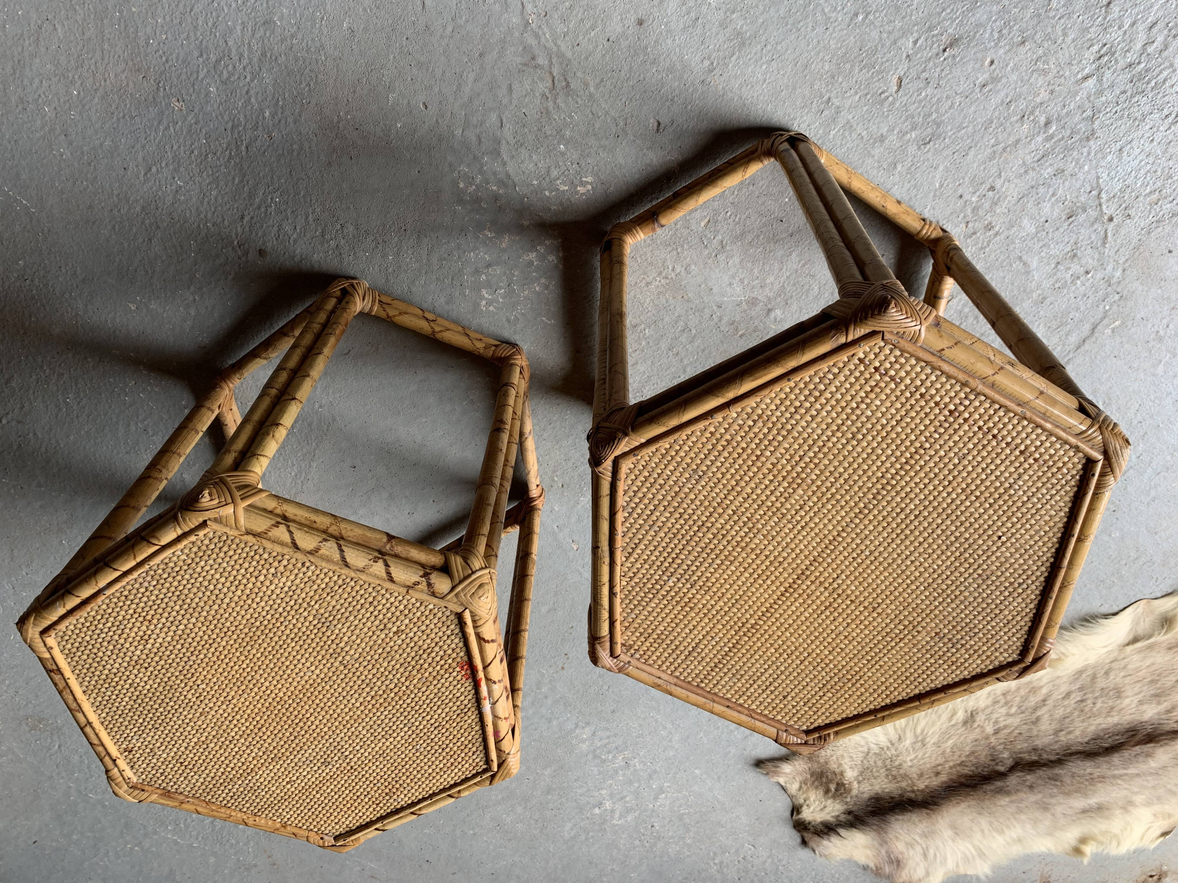 2 octagonal rattan coffee tables