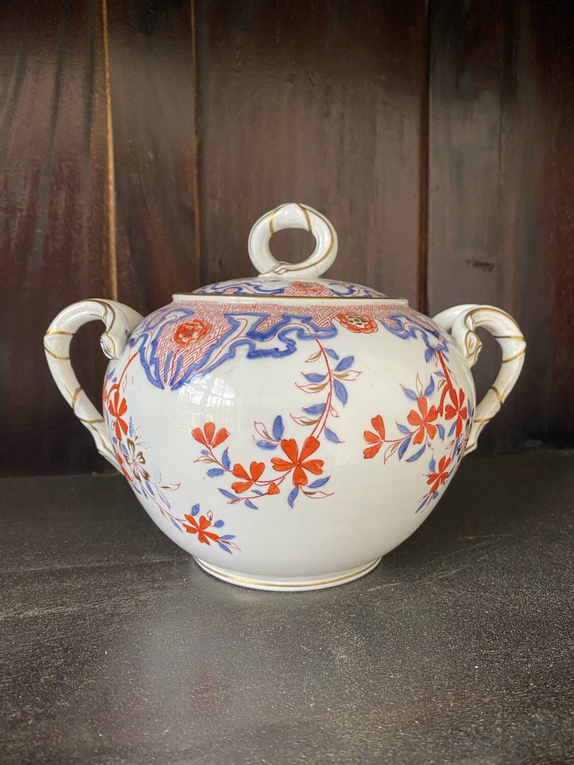Large antique Sarreguemines Minton porcelain sugar bowl