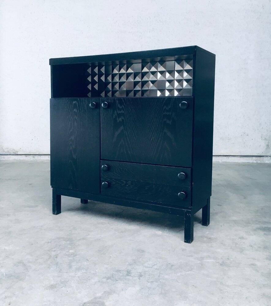 Brutalist Black Ebonised Dry Bar Cabinet, Belgium, 1970s
