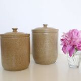Set of 2 pretty stoneware pots, vintage