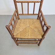 Mid-Century Arts and Craft Oak Bobbin Chair with Rush Seat, 1930s