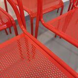 Set of 6 vintage red metal chairs from the 80s