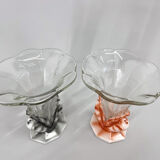 Set of Two Art Deco Dove Birds Glass Vases by Josef Feigl for Libochovice Glassworks, 1930s