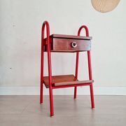 Small piece of furniture - boarding school type bedside table wood red metal