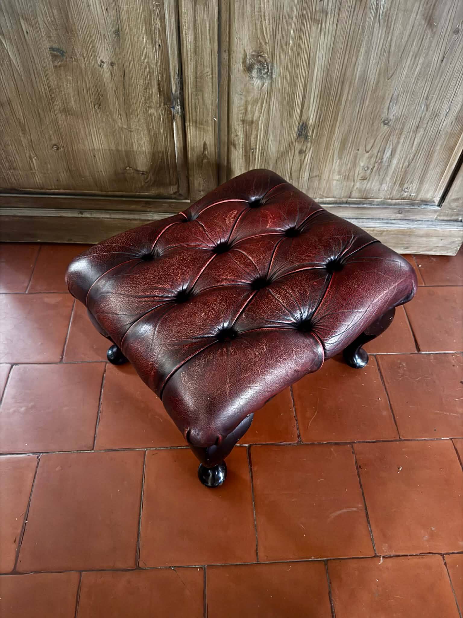 Vintage 1970s Chesterfield red leather footrest