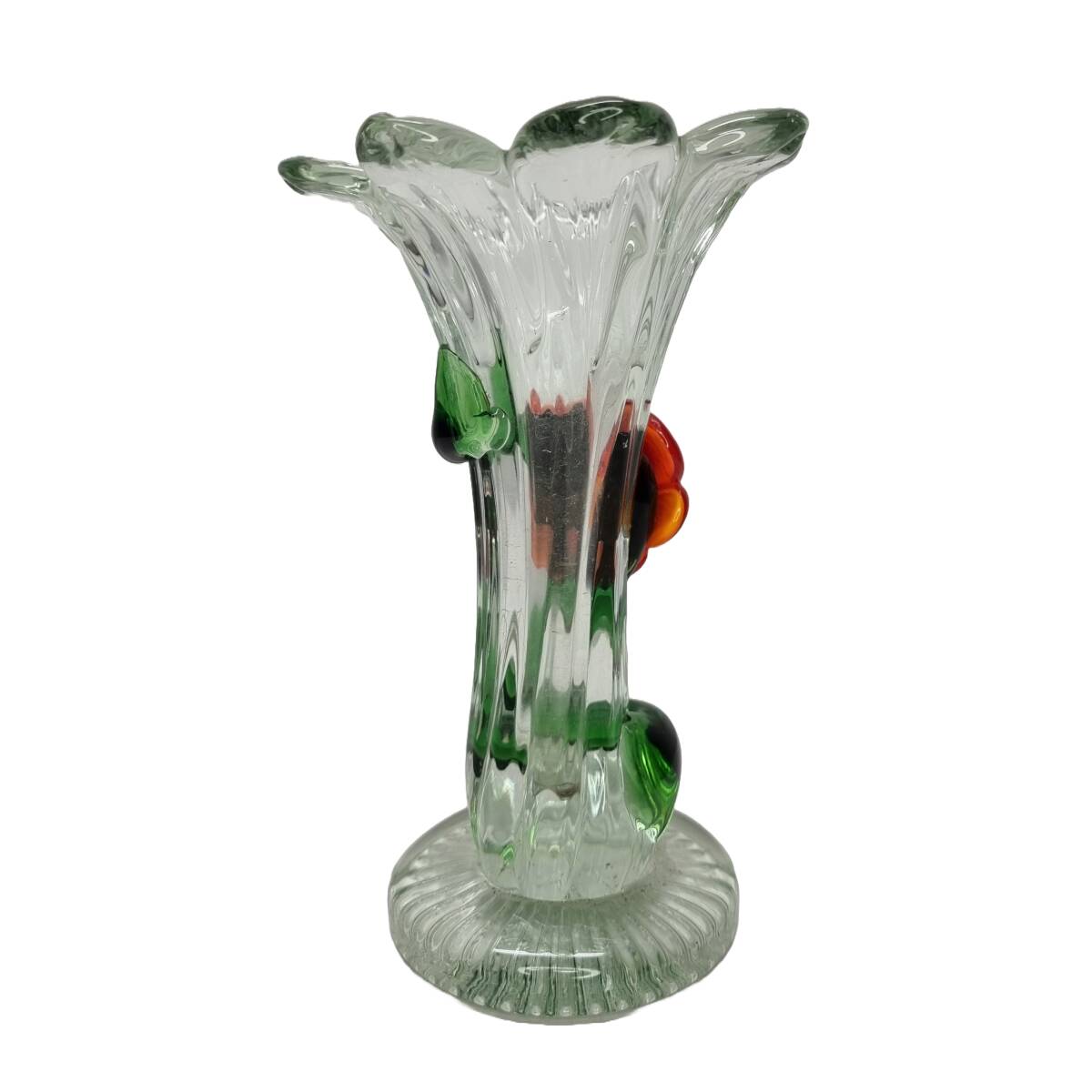 Vase en verre vintage avec fleurs, années 1960/70