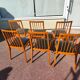 Set of 6 Scandinavian wooden and vintage leatherette chairs