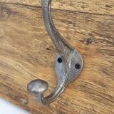 Teak coat rack with 8 double cast iron hooks