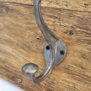 Teak coat rack with 8 double cast iron hooks