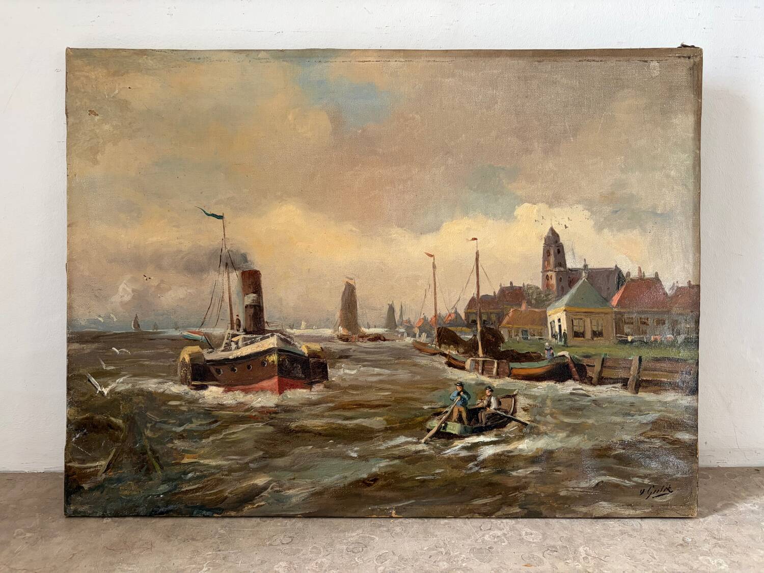 Dutch port scene, early 20th century signed J Gulik